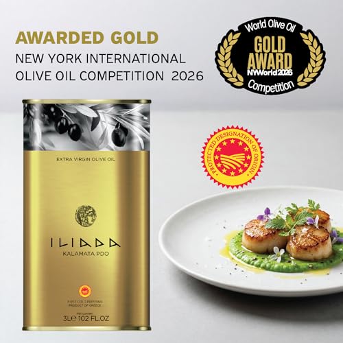 Image of Iliada Kalamata PDO Extra Virgin Olive Oil, 3Lt | Multi-Awarded | Single Region 100% Greek | Monovarietal Koroneiki | Cold Press | Polyphenol Rich | Chef's Favorite