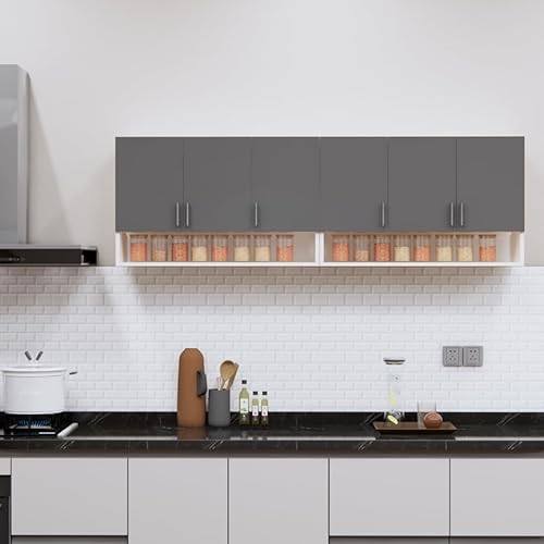 Furnesta 6-Door Modular Kitchen Wall Cabinet, Slated Grey & Highland Pine, Engineered Wood, Wall-Mount, Storage Organizer