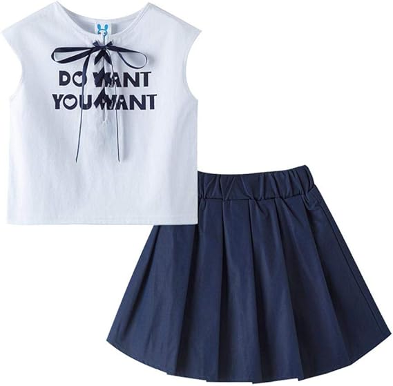 Amazon Getupp 子供服 女の子 可愛い 洋服 二点セット 上下セット Tシャツ 袖なし プリーツスカート ショートパンツ ズボン ガールズ シフォン カジュアル 洋服 着回し 春着 夏物 普段着 通学 春 夏 おしゃれ 110 150 ネービー 140cm ネイビー Tシャツ カットソー 通販