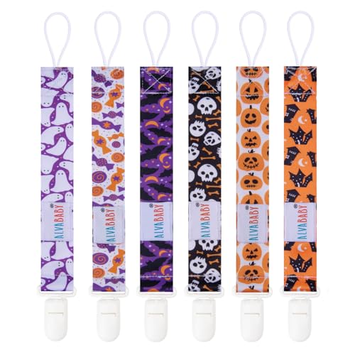 Image of ALVABABY Halloween Baby Pacifier Clips Paci Universal Holder Leash Pacifier Clip Binky Holder for Teether Soothie 6 Pack 6DBP05A