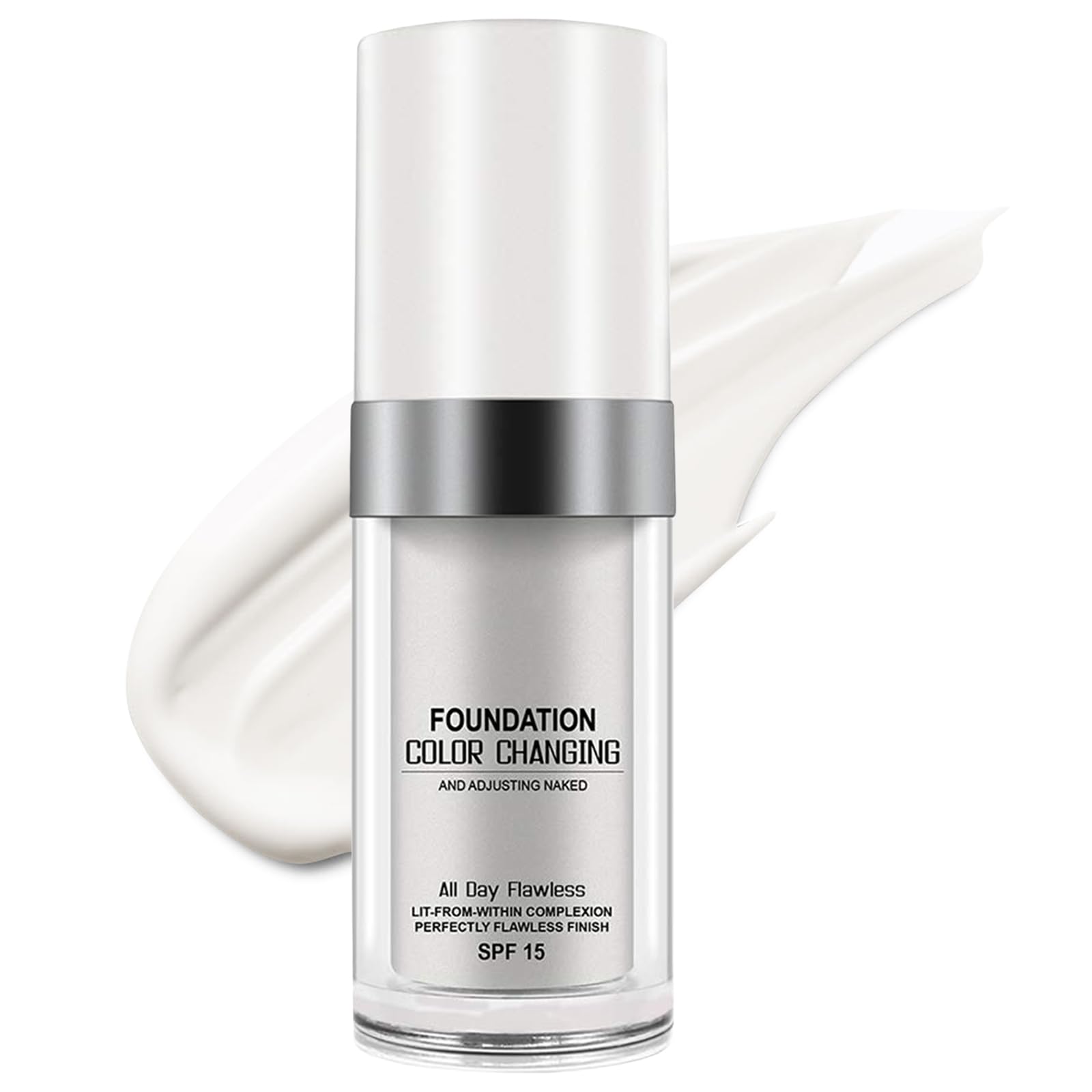 Flawless Colour Changing Foundation Moisturizing Foundation Makeup - Warm Skin Tone Face Foundations Waterproof Poreless Liquid Foundation Long Lasting Naturally Blends SPF 15 (White, 1 Pc)