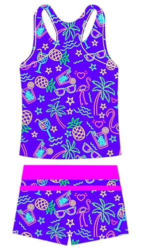 Image of UNIFACO Girls Swimsuits Two Piece Tankini Bathing Suits Boyshort Summer Beach Rash Guard Swimwear for 4-13T