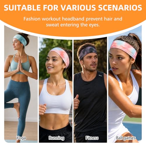 Image of 8PCS Summer-Exclusive Non Slip Sports Elastic Soft Running Fashion Headbands Absorb Sweat for Women & Men Working Out, Travel