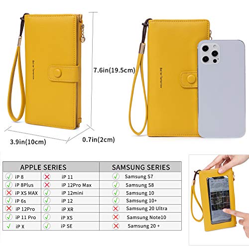Image of myfriday Touch Screen RFID Phone Crossbody Purse with 2 Straps for Women | Clear phone window, RFID card space, 11 slots and zip pockets support quick calls, errands, theme parks and travel