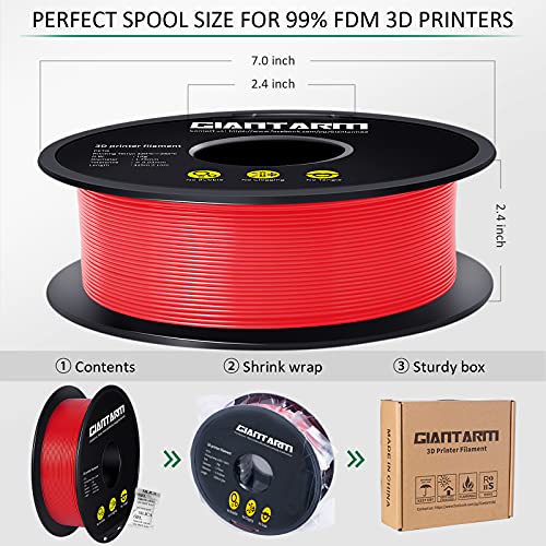 Image of GIANTARM Red PETG 3D Printer Filament Toughness Enhanced 1kg (2.2lbs), 1.75mm Dimensional Accuracy + /-0.03mm, 1080 Feet(330m) /Roll, Vacuum Package, Fit for Most 3D FDM Printer