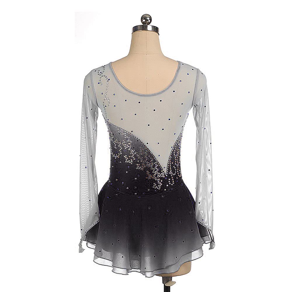 LIUHUO Eiskunstlaufkleid, Netzrock, Mädchen, Rundhalsausschnitt, Lange Ärmel, Farbverlauf, Mehrfarbig, Wettkampfleistung