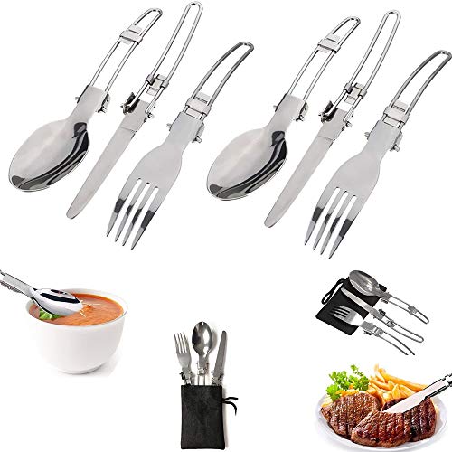 Campingbesteck Set 3-teilig Klappbar - Edelstahl Messer Gabel Löffel Mit Tasche