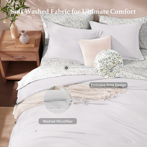 Image of Monbix Full Size Comforter Sets-7 Pieces Soft Bed in a Bag Full Bedding Set | All Season White Prewashed Comforter Bed Set with Striped Sheets, Pillowcases & Shams