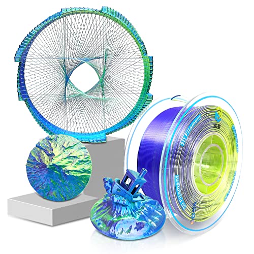 Image of YOUSU 3D Printer Filament, Tri-Colors PLA Filament 1.75mm, Coextrusion Silk PLA Filament, Rainbow PLA Filament with Silk PLA Blue-Purple-Yellow, 3D Printing Filament + /-0.02mm, 1kg /2.2lbs