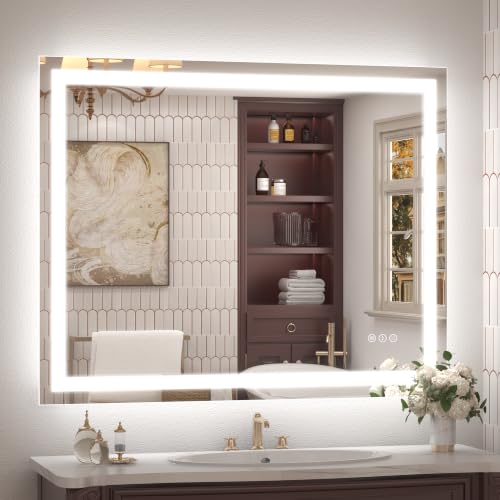 Image of 40x32 Inch LED Lighted Bathroom Vanity Mirror for Wall