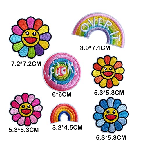 Bdihs BDIHS001 Embroidered Flower Patch, Bundle 7Pcs Colorful Funny Pink Smile Sunflower Rainbow Iron thumb #1