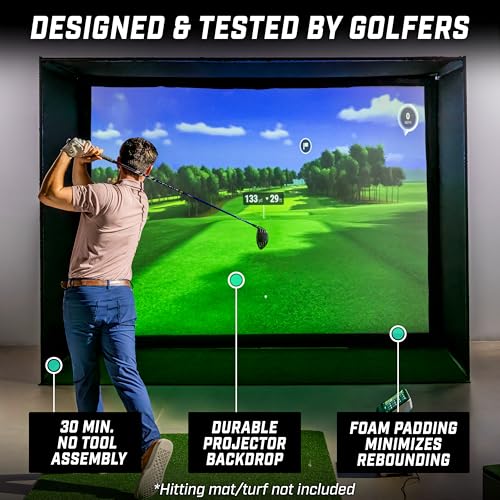 Image of GoSports Golf Simulator Enclosure Nets - Complete Set with Frame and HD Impact Screen Kit - Indoor At Home Golf Training Equipment - Choose 10x8 ft, 12x9 ft, or 14x8 ft