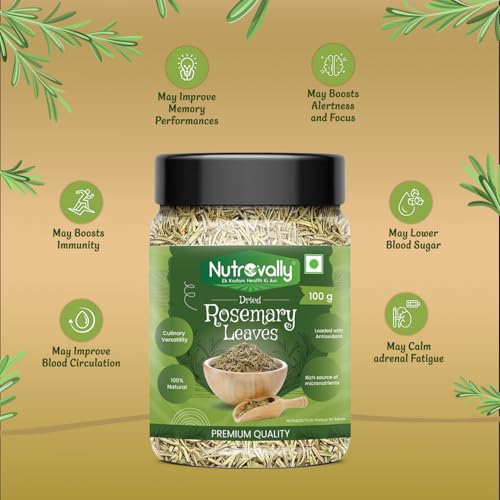 Image of NutroVally Rosemary Leaves 100g | For Seasoning & Helps In Hair Growth | 100% Natural Rosemary Dried Leaves | Food Grade With Mist Spray + Combo Bottle| Rosemary leaves organic