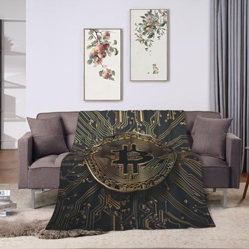 Gold Circuit Board Bitcoin Print Flannel Blanket Lightweight Soft Fleece Animal Throw Blanket for Sofa Bed Women Men Children, 50"x40" - Image 3