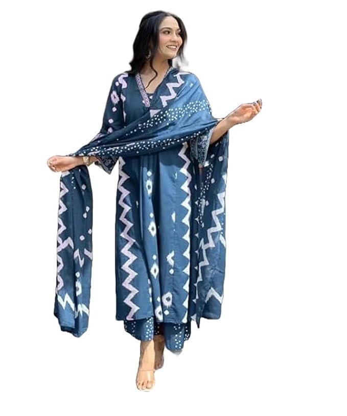 Image of KLOSIA Viscose Women Printed A-Line Kurta Pant with Dupatta