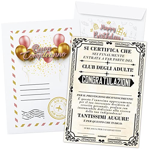 KAÏDENSÏ Idee Regalo Compleanno Ragazza Originale - Certificato 18 Anni Donna