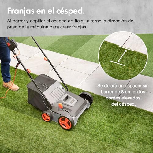 Miniatura 4 de Vonhaus Cepillo Para Césped Artificial - Peinadora Barredora De Césped Artificial Con Bolsa De Recogida, 5 Alturas Ajustables, 330-380 Mm De Ancho De Trabajo Y Asa Plegable 1800 W
