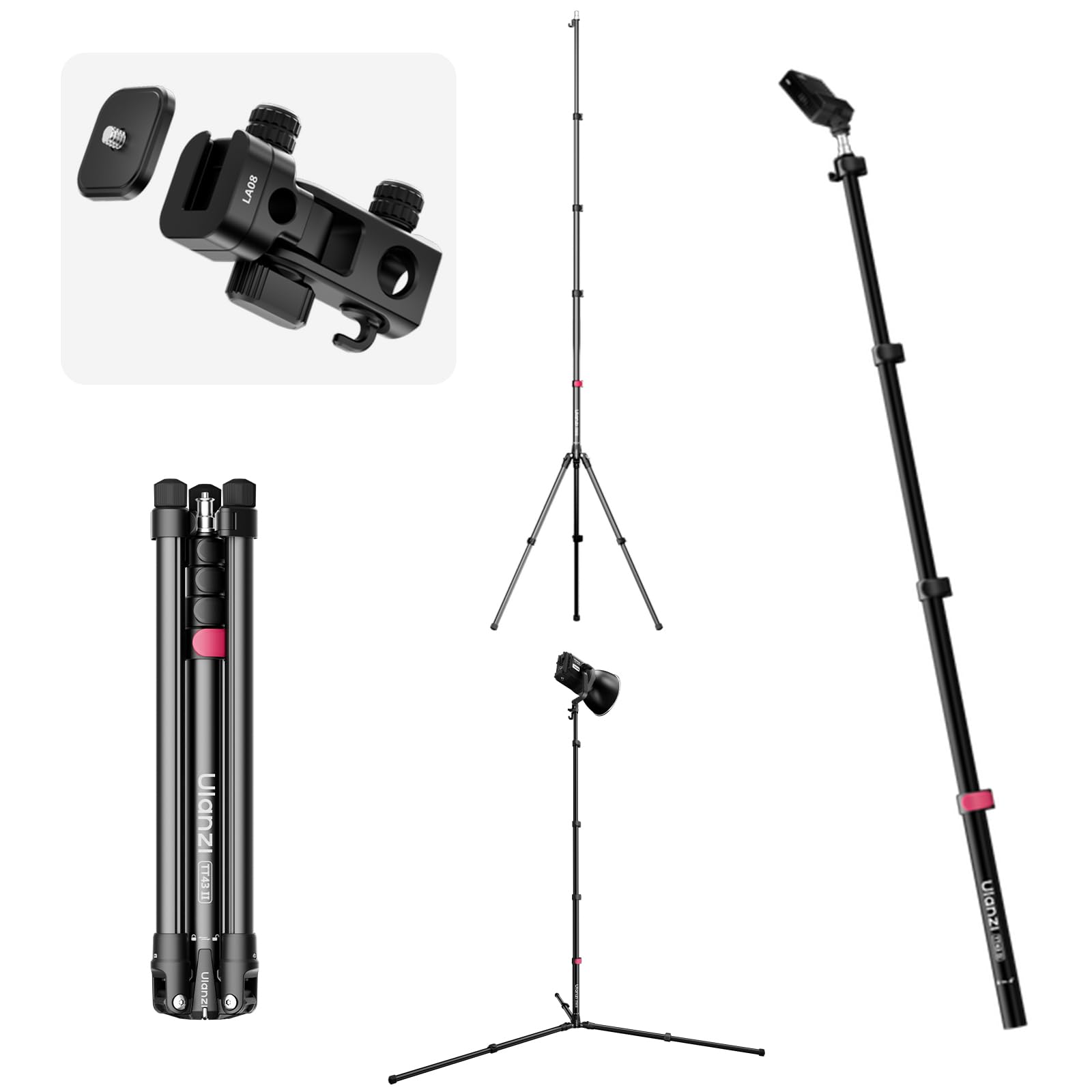 ULANZI TT43 II Light Stand, 86.61" Lightweight Reverse-Folding Tripod with Quick-Release Tilt Head, 8.8lb Load, Detachable Center Column as Boom Pole, for Studio Photography Video Live Streaming-image-27