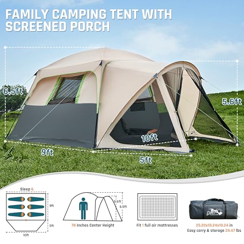 Image of Tents for Camping 6 /8 /10 Person Camping Tent with Screen Porch, Weatherproof Large Cabin Tent with Rainfly and Carry Bag, Family Tent for Outdoor Camping and Backyard