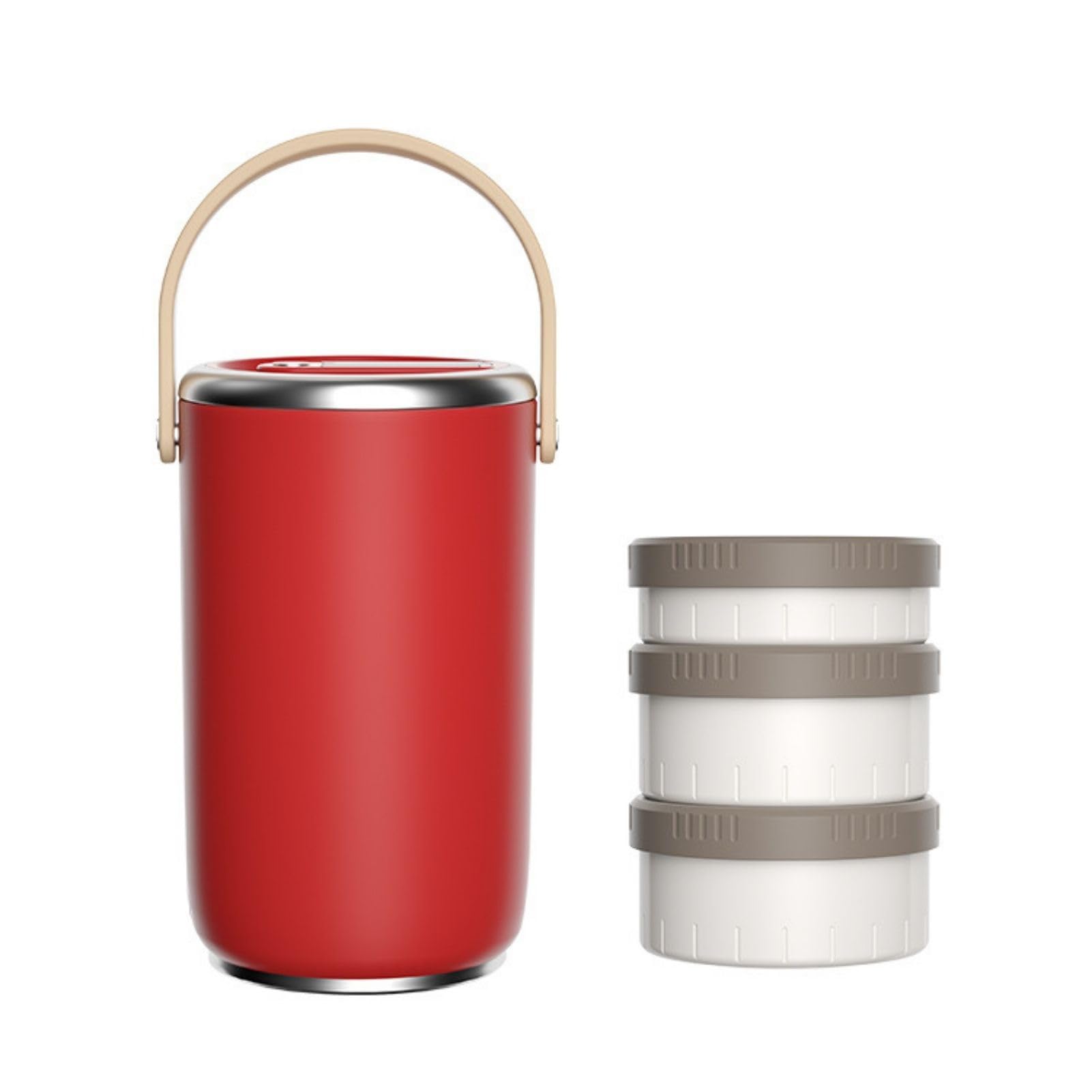 Thermobehälter für Essen 2600ml, Edelstahl Warmhaltebehälter Tragbare Isolierte Thermobecher Essen mit 3 Lebensmittelfächer, Thermo Lunchbox für Büro, Picknick im Freien (Rot)