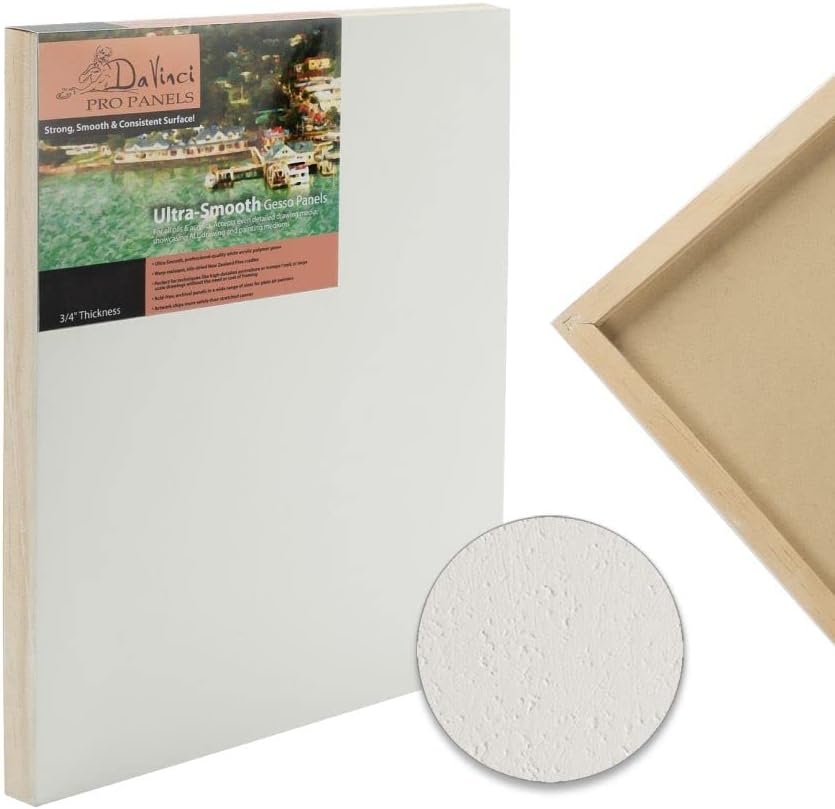 Da Vinci Pro Ultra Smooth Gesso Panels - Silky Smooth Surface for Caseins, Egg Tempera, Trompe L'Oeil, Graphite, Colored Pencil, Acrylic, Gouache - [Single 3/4" Gesso Panel - 10x10"]