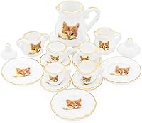 Vista 19 de Odoria Juego de té de porcelana en miniatura 1/12, 15 piezas, accesorios de decoración de casa de muñecas, flor rosa