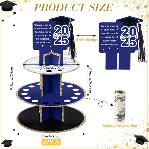 Spakon 2 Pcs 2025 Graduation Money Holder for Cash Gift Tower Tiered Cash Cake with 25 Holes for Congrats Grad Class of 2025 Graduation Party Supplies Decorations2