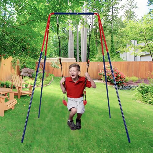 Wekuku Green & Blue 2-in-1 Baby Swing Set – Mental Plastic Safe Swing for Outdoor Playground, Holds 110lbs, Ages 3 + (Blue + Red)