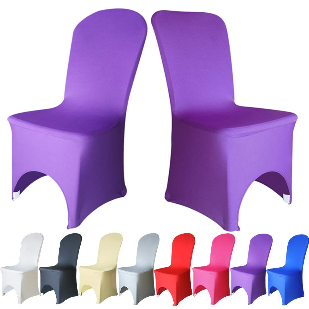 Time to Sparkle 60 Pack Chair Covers Spandex Lycra Stretch Slipcovers Dining Room Wedding Banquet Party Arched Front (Purple Arched)