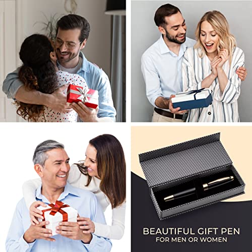 Zenzoi Matte Black Gold Rollerball Pen | Luxury Pen For Men, Pen For Women | Fancy Pen Gift Set W/Nice Fine Point Quality Gel Ink & High End Pen Box | Elegant, Business Writing Pen, Executive Pen #TOP4