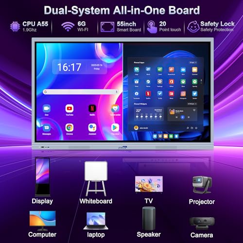Image of Smart Board Collaboration Hub, 55 inch Digital Interactive Whiteboard Display with 4K Touchscreen, Dual System, Electronic Smartboard for Classroom Office Home(Wall Mount Included)