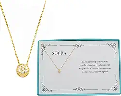 Colar Folheado a Ouro 24K com Pingente de Zircônia – Presente para Sogra Especial com Corrente Veneziana Ajustável, Acabamento Artesanal e Caixa Premium com Cartão de Homenagem, Aniversário, Data Especial