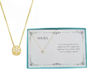 Colar Folheado a Ouro 24K com Pingente de Zircônia – Presente para Sogra Especial com Corrente Veneziana Ajustável, Acabamento Artesanal e Caixa Premium com Cartão de Homenagem, Aniversário, Data Especial