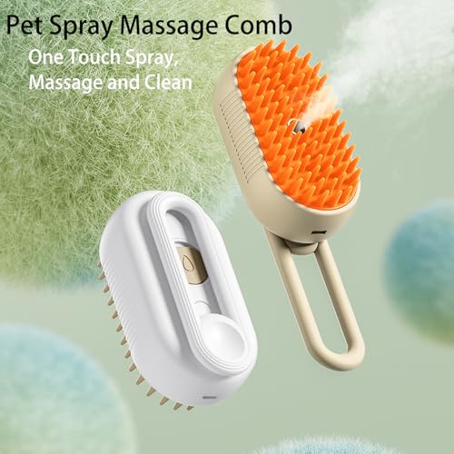 Image of Cat Steamy Brush with Rotatable Handle 3 in 1 Grooming Steamy Brush for Cats and Dogs Massage Cleaning Spray Comb for Removing Tangled and Loose Hair (White)