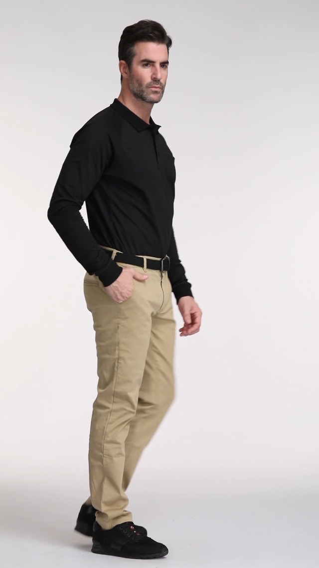 Camiseta polo para hombre casual de golf, manga larga, secado rápido, transpirable y con bolsillo miniatura 2
