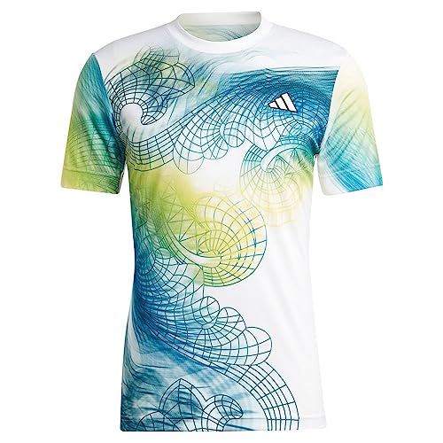 adidas Tennis US Series Printed Freelift T-Shirt White/Lucid Lemon/Arctic Fusion LG