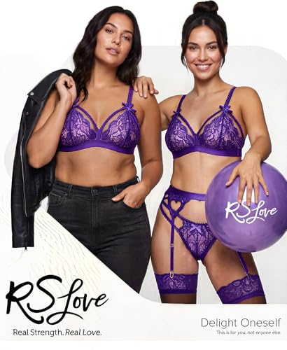 Image of RSLOVE Women Lingerie Set with Garter Belt | Heart Cutout Lace Design, Adjustable Fit, Soft Stretch Fabric, 3 Piece Romantic Lingerie Set