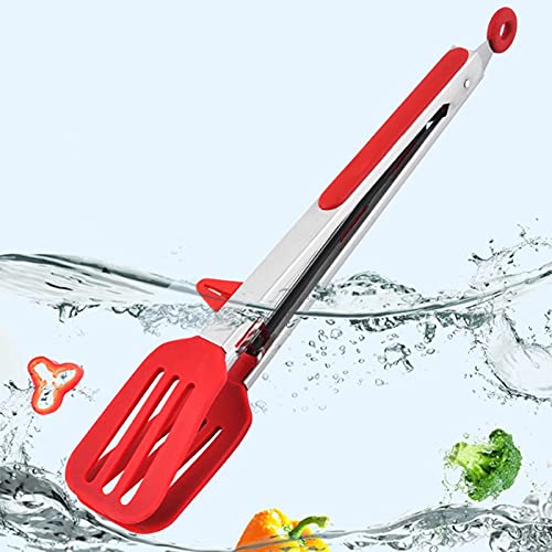 Pinzas Cocina Tong de Acero Inoxidable, con Silicona, for abastecimiento de Ensalada de Abertura Buffet, (Rojo) Tamaño: 32.2 * 6 cm, con asa Antideslizante