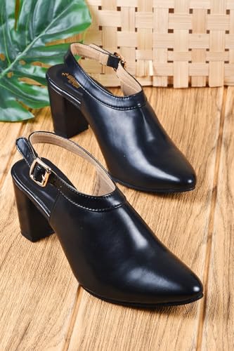 Image of SilverArrow Style Fancy Trending and Comfort Block Heel Sandal Mule Bellies Sandal for Womens and Girls Black
