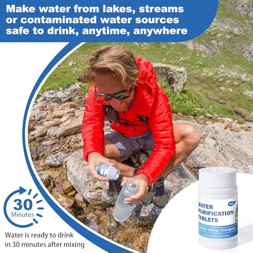 Water Purification Tablets (100 Count) - Water Tablets Purification for Drinking for Camping, Boating, Hiking, Backpacking, Emergencies - Portable Water Treatment for Safe Drinking Anywhere - Image 3