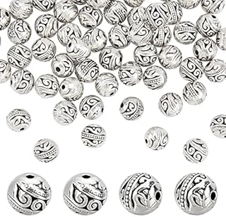 PH PandaHall 60pcs 8mm Silver Spacers Beads Tibetan Alloy Metal Charms Beads Round Sliver Beads for Jewellery Making Bracelet Crafting Hole: 1.5mm