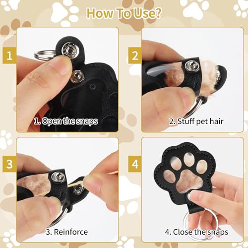 SUBRINGE Schlüsselanhänger für Tierhaare, Leder Katze Pfote Keychain, Hundehaar Sammler, Gedenkgeschenk für Hunde Katzen (Schwarz)