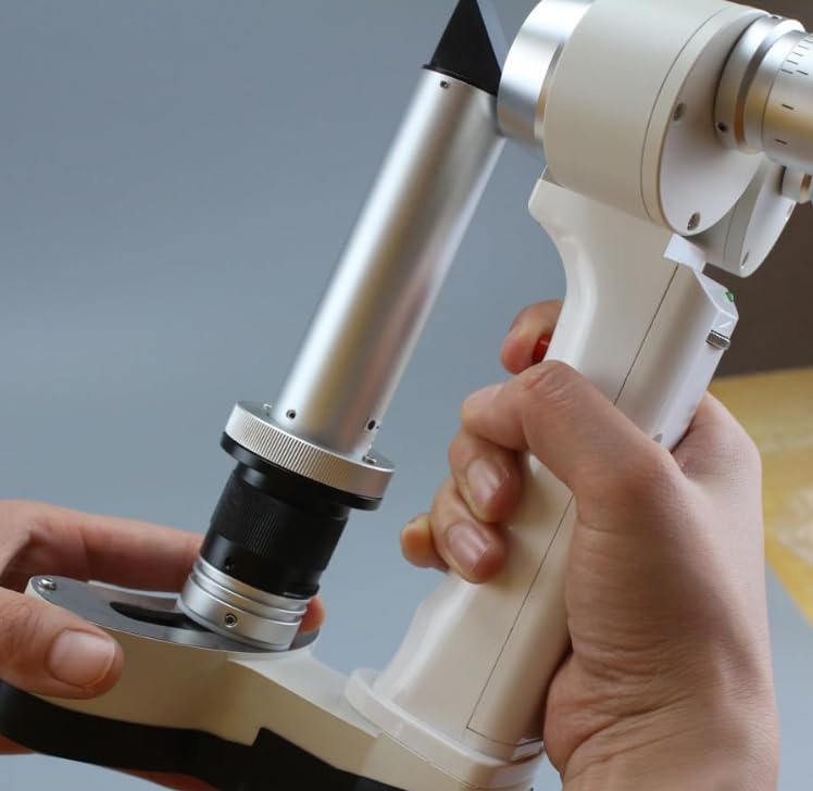 Handheld Portable Slit Lamp Rechargeable Ophthalmoscope with Storage Case | Built-in rechargeable battery for long working hours; lightweight handheld body perfect for mobile eye exams and ward visits