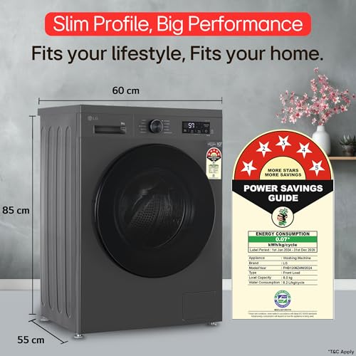 Image of LG 8 Kg, 5 Star, Wi-Fi, Direct Drive Technology, Steam Wash, 6 Motion DD, Fully-Automatic Front Load Washing Machine (FHB1208Z4M, Allergy Care, In-Built Heater, Touch Panel, Middle Black)