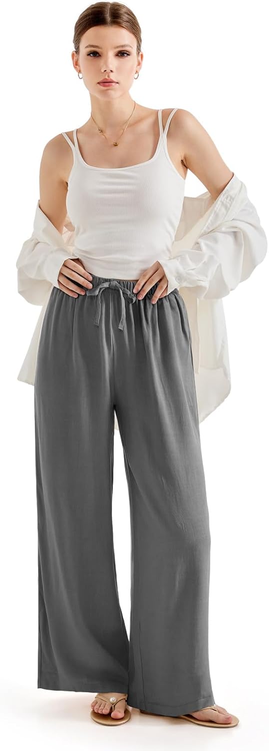 SUUKSESS Women Wide Leg Linen Pants with Pocket High Waisted Lounge Palazzo Pant - Image 5