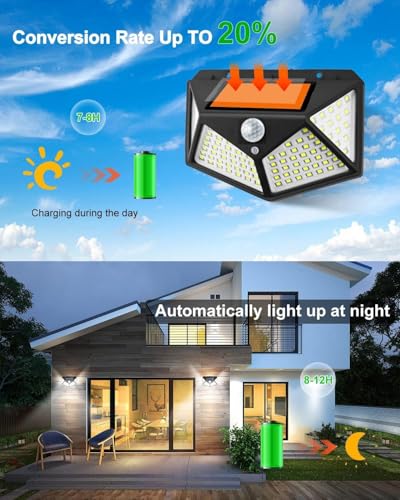 Image of Outdoor Solar Lights with 3 Modes & 100 LEDs Motion-Sensor Security Lights with 270 Lighting Angle & IP65 Waterproof Wall Lights Bright, Backyard Garden Fence Patio Front Door 1-Piece Set of