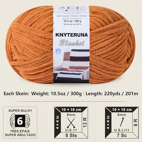 Image of #6 Super Bulky Blanket Yarn for Crocheting - 4 Skeins(Each 10.5oz /300g, 220yds /201m), Chunky Chenille Thick Plush Big Soft Yarn for Crocheting Knitting Blankets, Pumpkin Orange