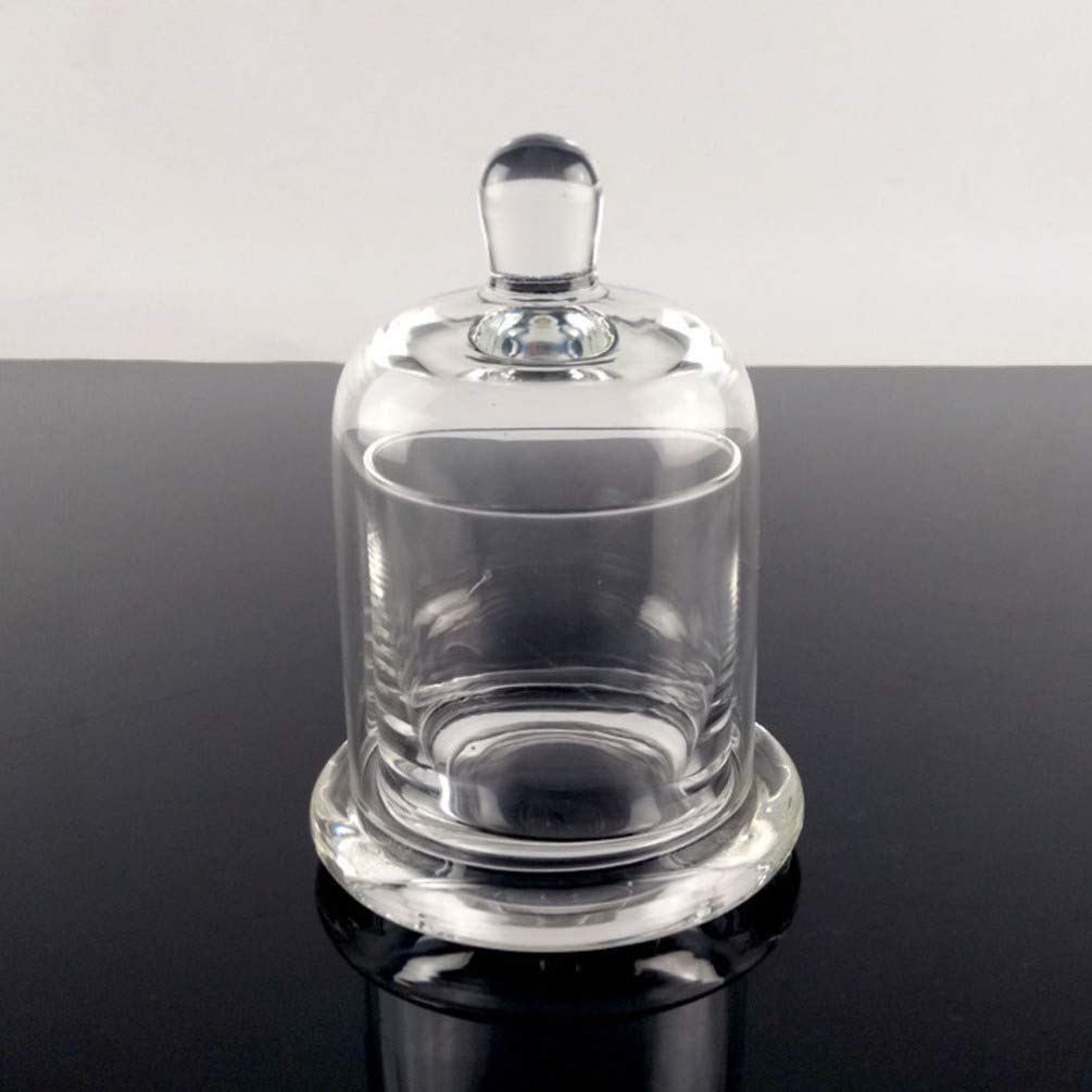 Cabilock Glass Dome with Base Mini Cake Stand Glass Candle Cup Display Dome Cloche Clear Glass Bell Jar Cover for Candle Holder Dessert Cheese Candy Plants Succulents