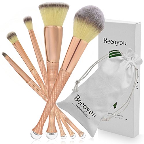 Becoyou Professional Makeup Brush Set, 5Pcs Foundation Contour Blush Eyeshadow Brush Mermaid Shape Cosmetics Brushes Kit, Rose Gold
