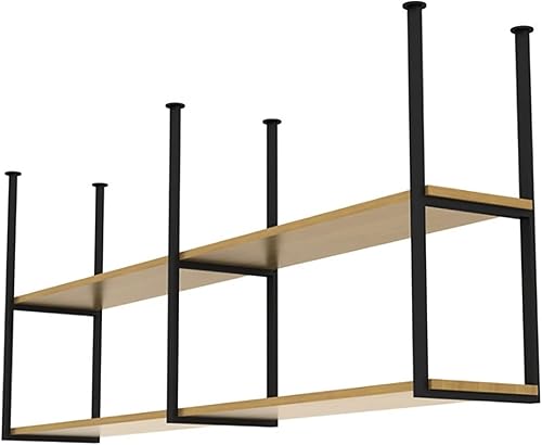 Estantería flotante colgante Whftd - Estante de pared de techo, soporte de exhibición industrial vintage de madera maciza, estante de almacenamiento